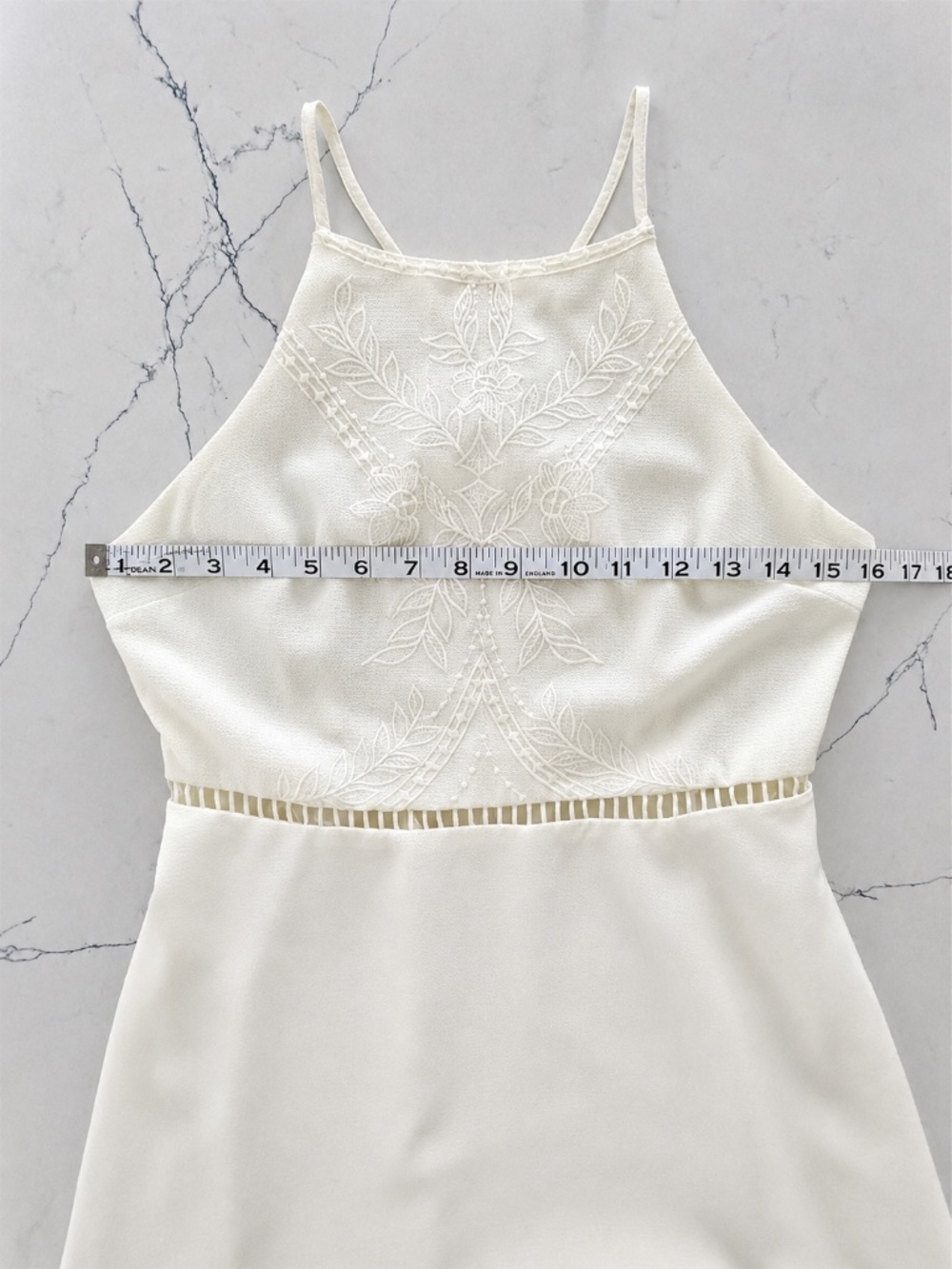 New W/Tags Lush Off-White Halter Embroidered Bodice Mini Dress Size Small - Picture 7 of 12